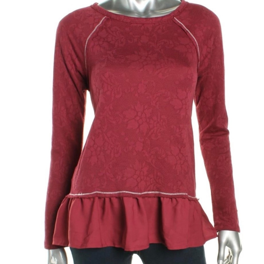Juniors Peplum Top Floral Print Raglan Sleeves